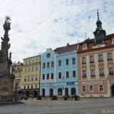 Miru Square in Jindrichuv Hradec is surrounded by colourful houses and has an elaborate Plague Column (Marian Column) as its centrepiece.