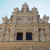 House #210 in Tabor: a simple name for a unique Flemish Renaissance house. The spectacular gable's sgraffito uses floral and figure motifs of great detail.