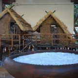A view through the windows of the (closed during our visit) Museum of Salt in Tuzla. Such flat cauldrons, sitting for days on a fire, were used to extract the salt from the ground water.