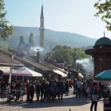 Bašcaršija, the old bazaar of Sarajevo, is busy with tourists and locals on weekends.