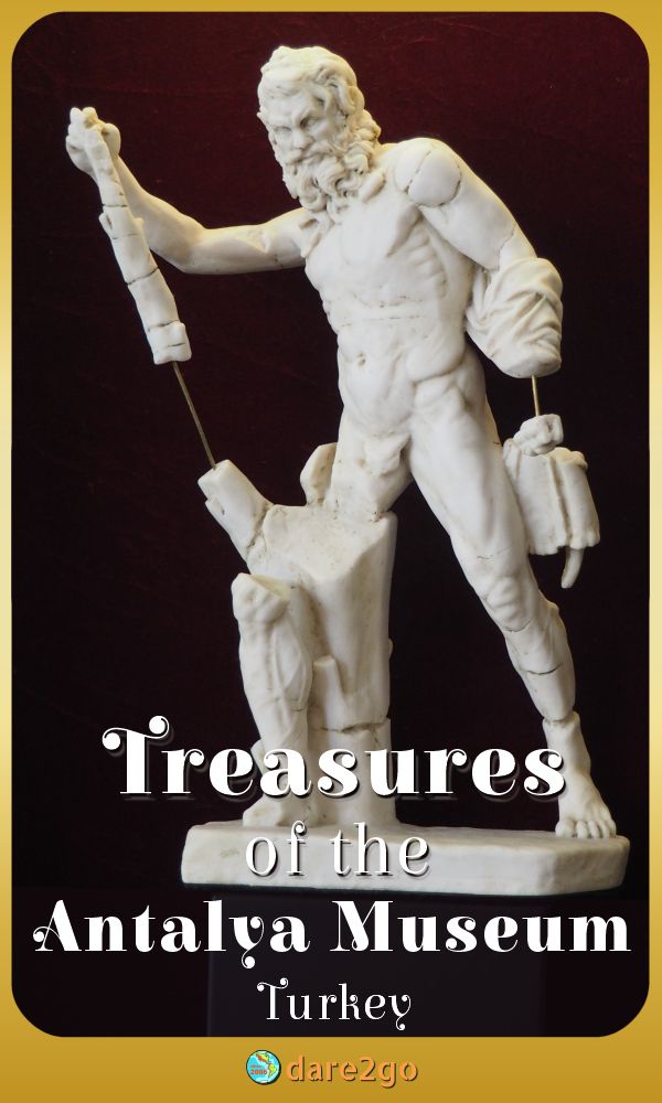 Our Pinterest image, which shows a small marble statue replica of Apollo at the Antalya Museum, Turkey - with text overlay.