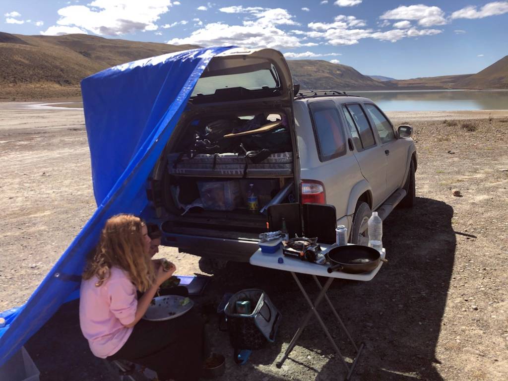 Part of overlanding: you can stop by the side of the road and prepare your lunch - with a view