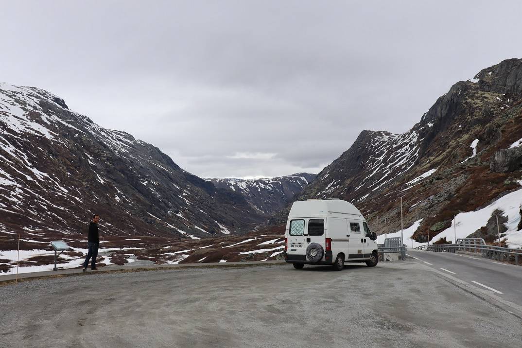 Before COVID-19: overlanding van parked in some amazing mountain scenery