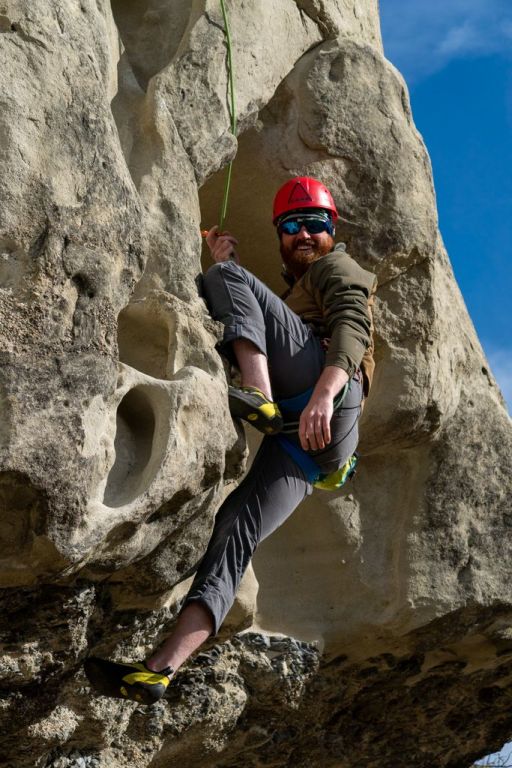 Ben thought he'd be a year without climbing. Here he climbs a small crag.