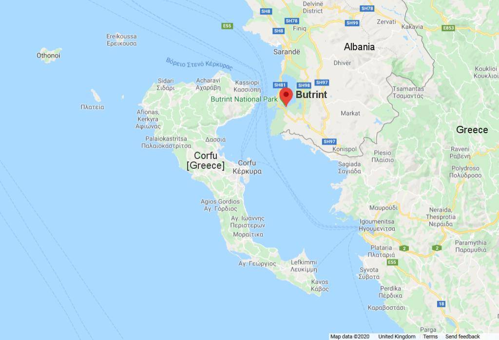 Map of Butrint in the south of Albania