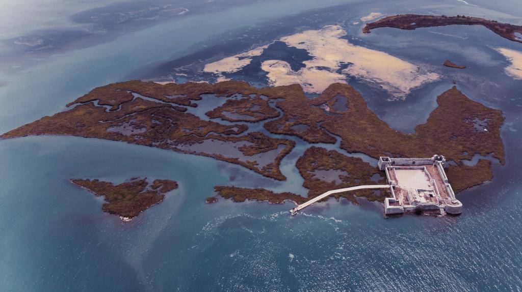 The Ali Pasha Castle of Butrint seen from the air.
