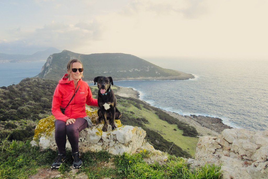Mandy and Marko on a hike at Voidokilia beach, overlooking 'Ox Belly Bay' on the Peloponnese west coast.