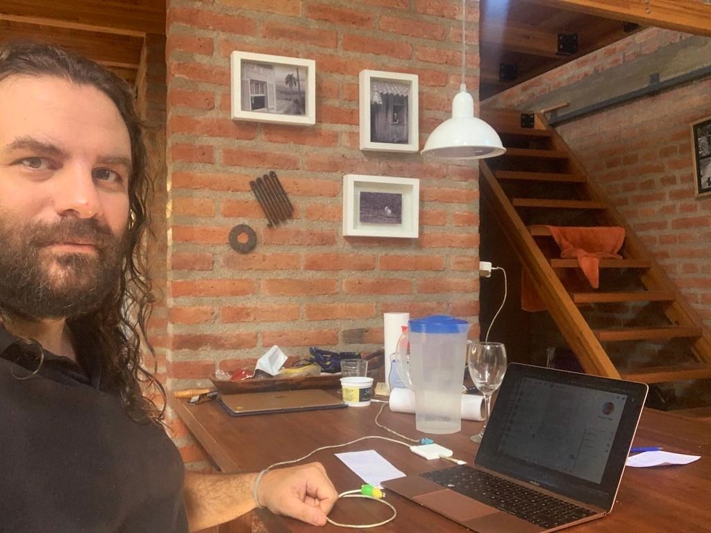 Marco in lockdown at a friend's house - time to carry on working.