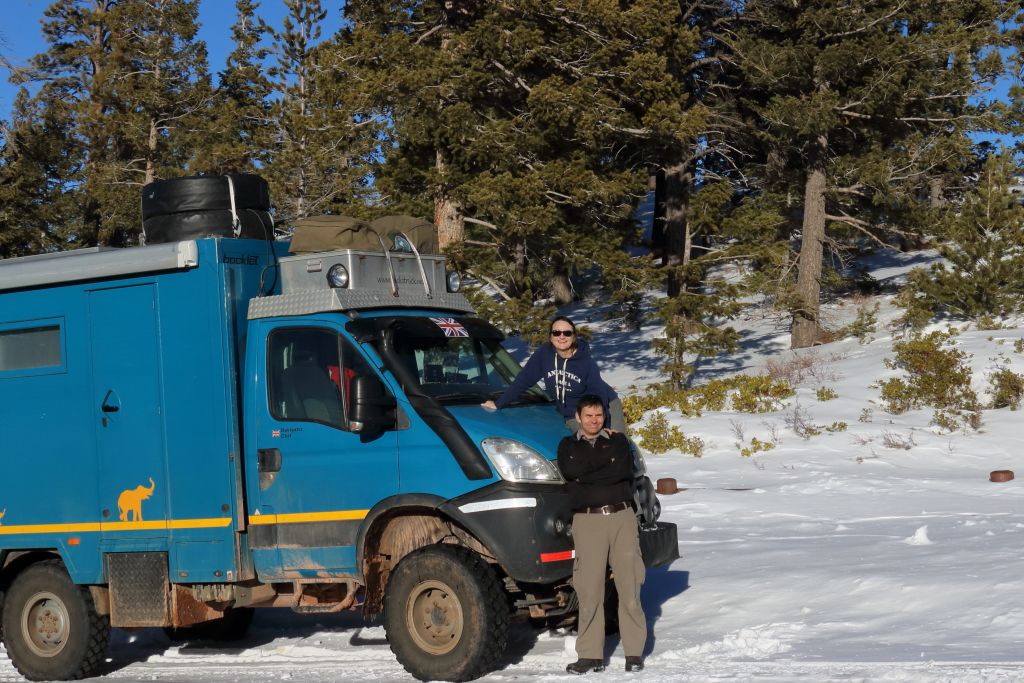 Julie & Marcus with Cuthbert, out in the wilds they love during normal travel-life.