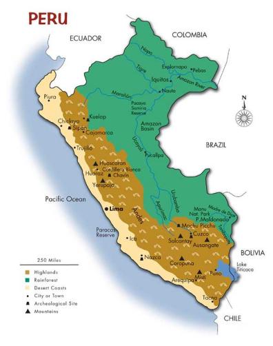 A map of Peru showing the three distinct zones of the country. See how much you’ll miss if you don’t visit “La Selva” – the Amazon tributary!