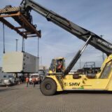 Germany, Bremerhaven: I just drove the truck from under our habitation box, which will now be placed on a trolley to load onto the RoRo vessel to go to Australia.
